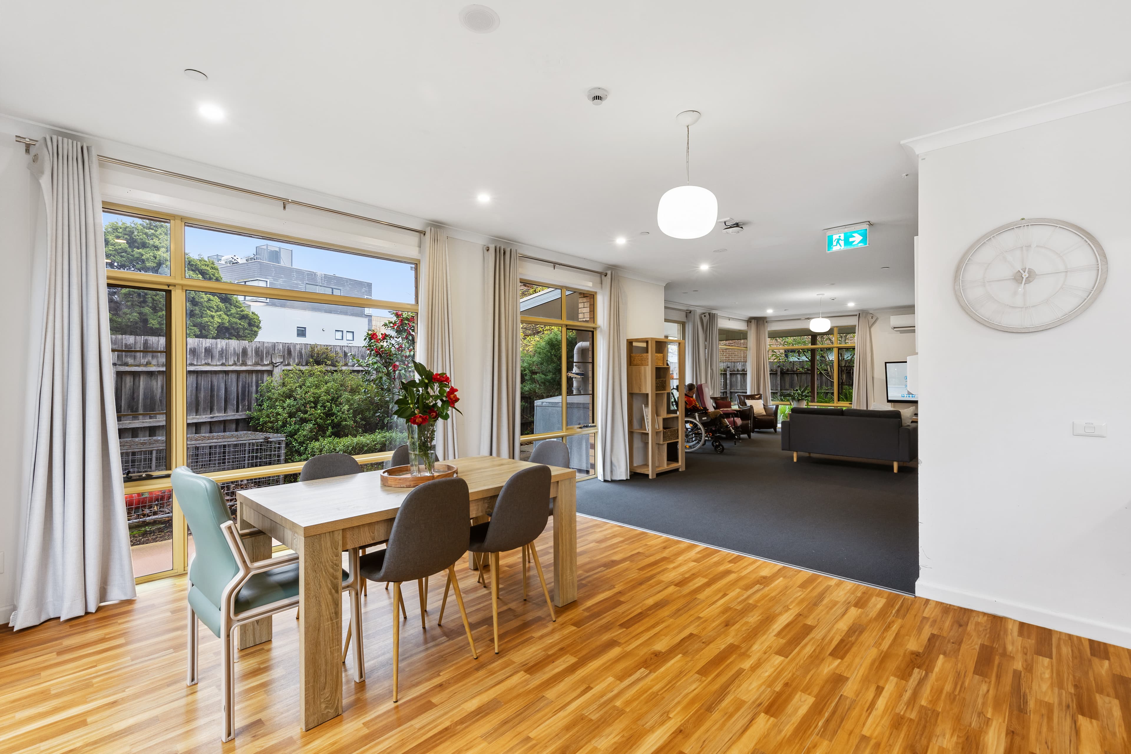 Image: Light filled open plan dining area and living room.