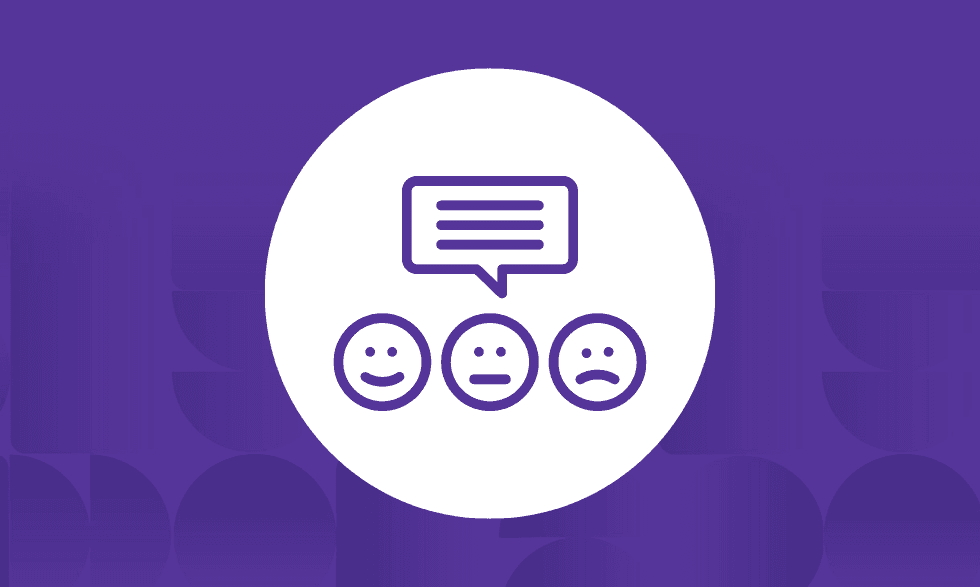 Client Feedback - icon with a happy face, a neutral face and a frowning face